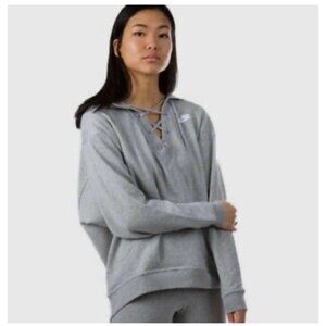 Nike Sportswear Womens Gray Lace-Up Hoodie Sweatshirt Pullover Size S